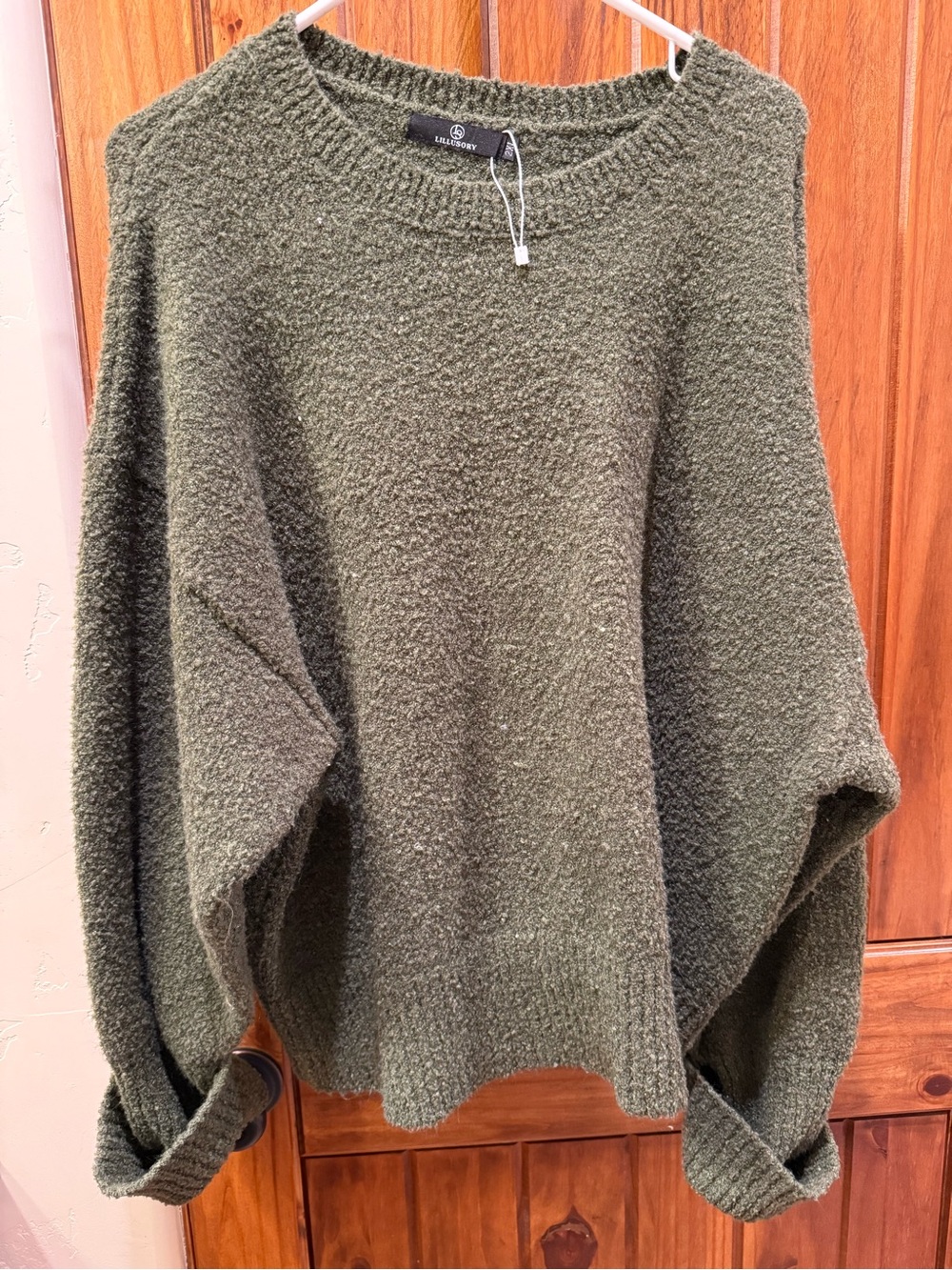 Lillusory Olive Green Bouclé Crewneck Sweater - Women